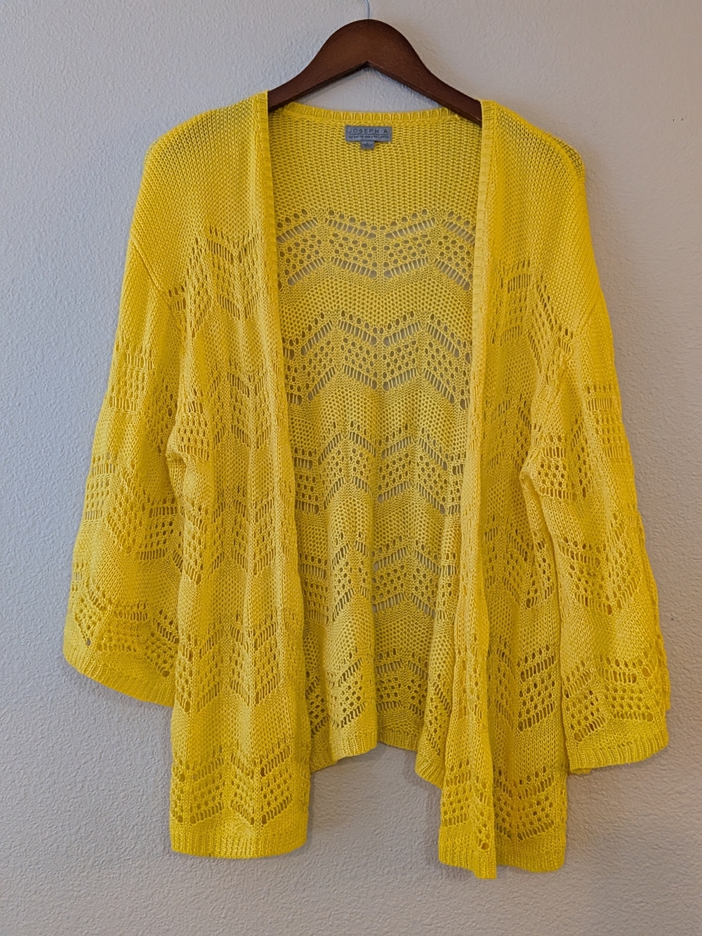 Joseph A Yellow Open-Front Crochet Kimono Cardigan